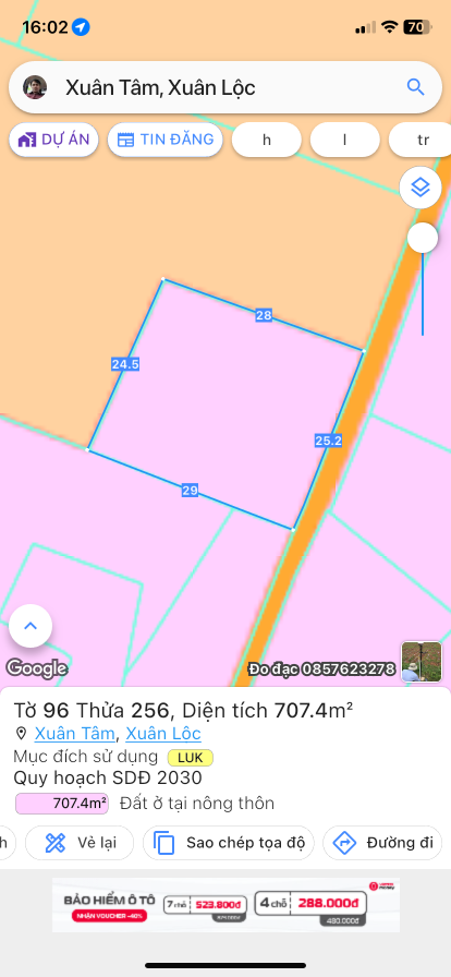 Bán đất 707.4m² 2.5 tỷ tại Xã Xuân Tâm Huyện Xuân Lộc