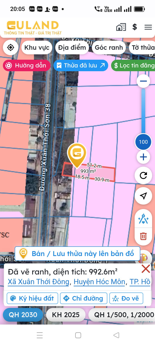 Chủ gửi Bán đất 992.6m² ngang 16m giá 24 tỷ tại Xã Xuân Thới Đông Huyện Hóc Môn