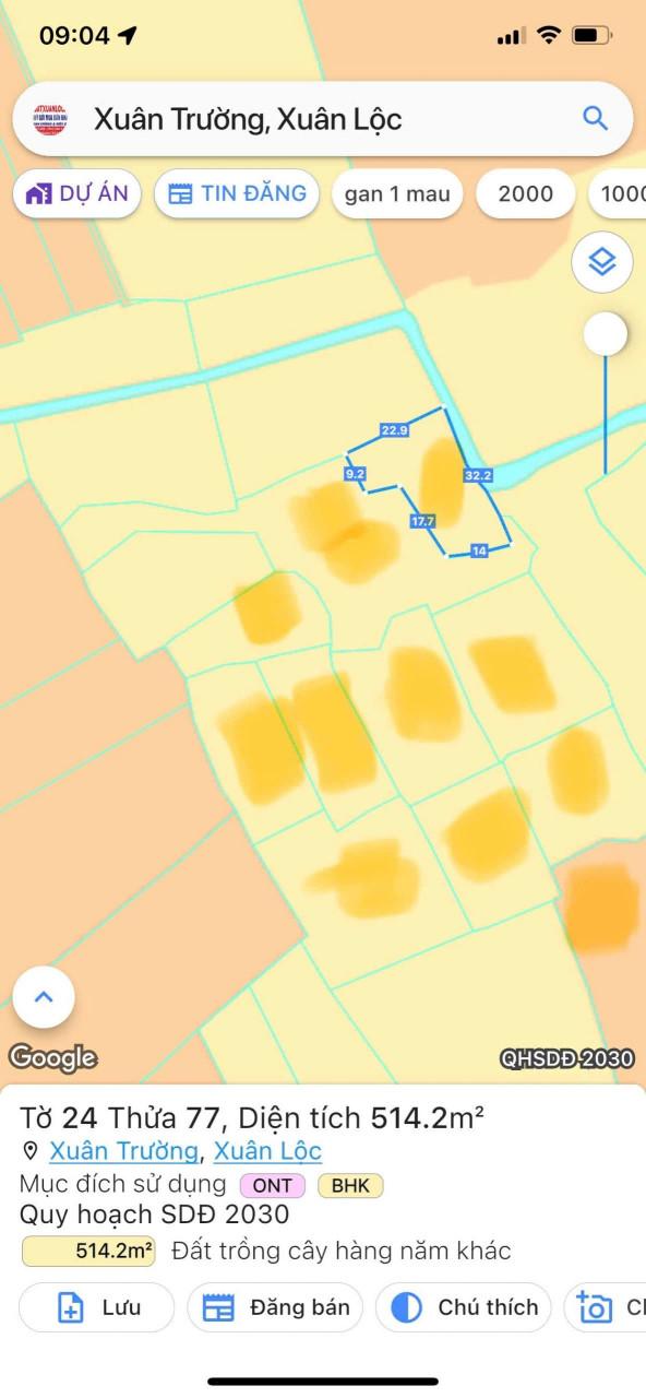 Bán đất 9400m² có 600m thổ cư tại Xuân Trường