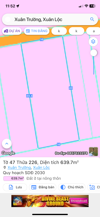 Bán đất 639.7m² 2.2 tỷ tại Xã Xuân Trường Huyện Xuân Lộc
