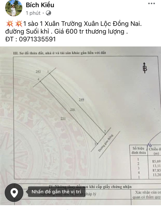 Bán đất 1134.4m² 600 triệu tại Xã Xuân Trường Huyện Xuân Lộc
