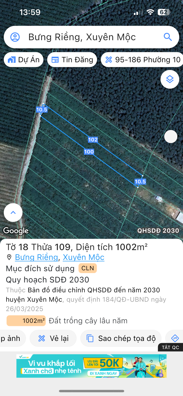 Bán đất 1001,8m² ngang 10m giá 560 triệu Xã Xuyên Mộc