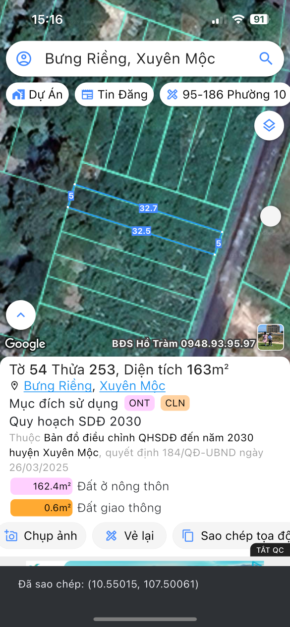 Bán đất 163m² ngang 5m giá 1.71 tỷ Xã Xuyên Mộc