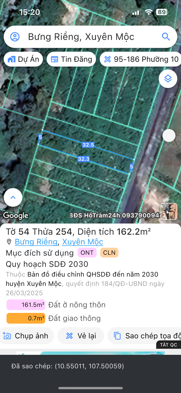 Bán đất 162.2m² ngang 5m giá 1.7 tỷ Xã Xuyên Mộc