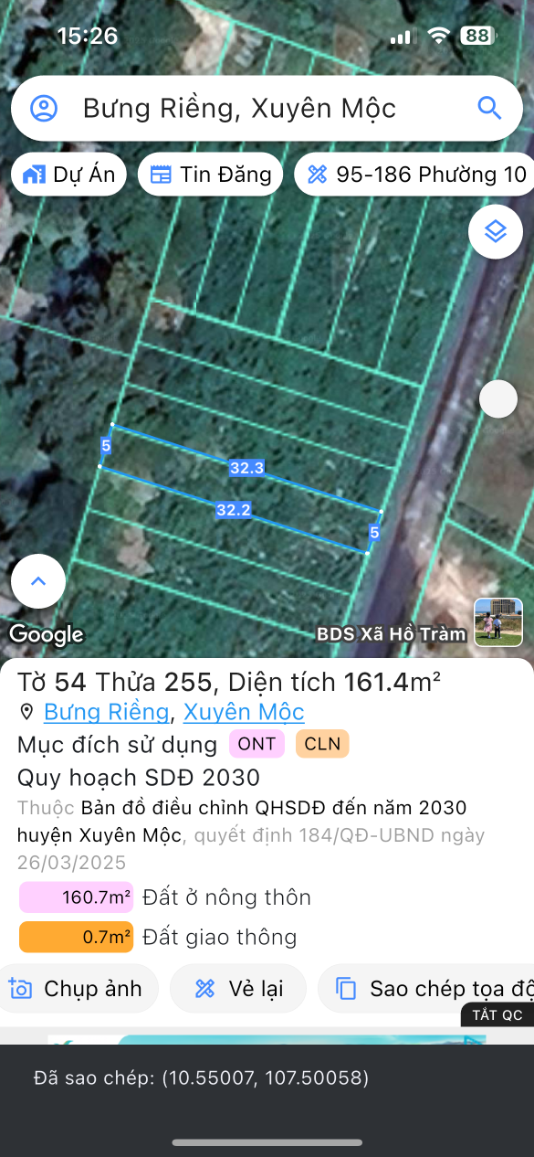 Bán đất 161,4m² ngang 5m giá 1.69 tỷ Xã Xuyên Mộc