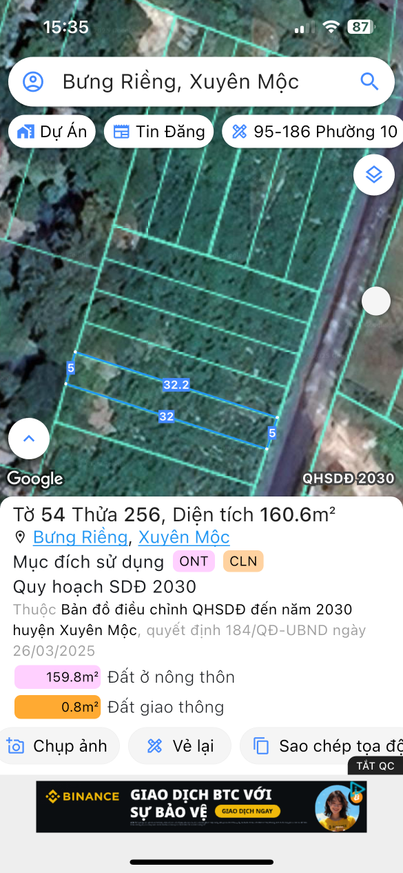 Bán đất 160,6m² ngang 5m giá 1.69 tỷ Xã Xuyên Mộc