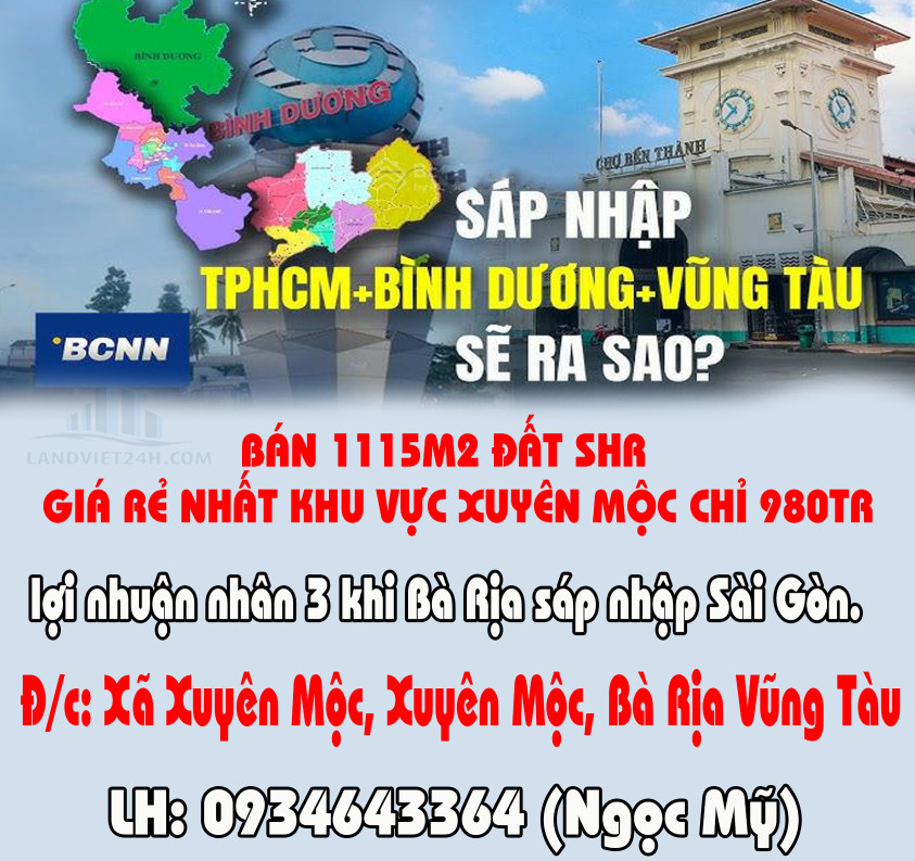 BÁN 1115M2 ĐẤT SHR GIÁ RẺ NHẤT KHU VỰC XUYÊN MỘC CHỈ 980TR