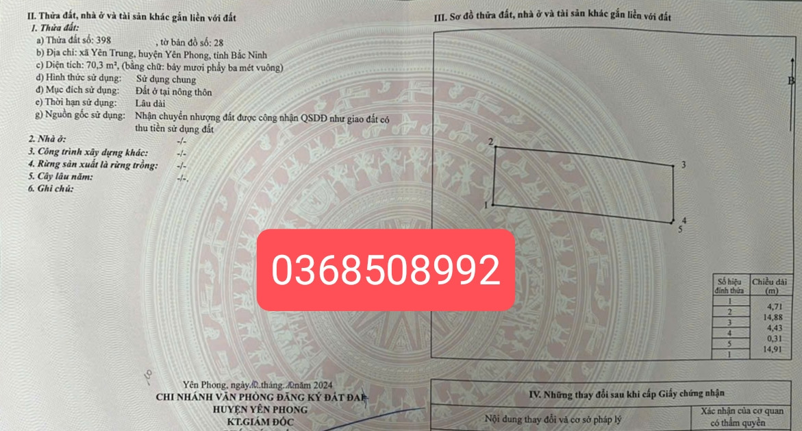 Bán đất 70m² ngang 4,7m giá 2.25 tỷ Xã Yên Trung