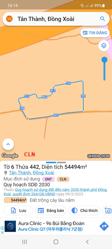 Bán đất 54494m² ngang 327m giá 50 tỷ tại Xã Tân Thành Thành phố Đồng Xoài