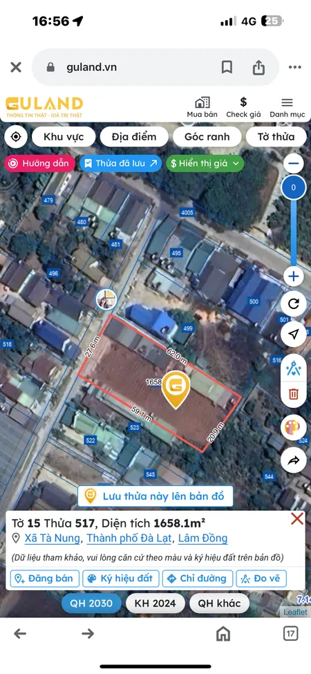 Bán đất 1658.1m² 888.89 triệu tại Xã Tà Nung Thành phố Đà Lạt