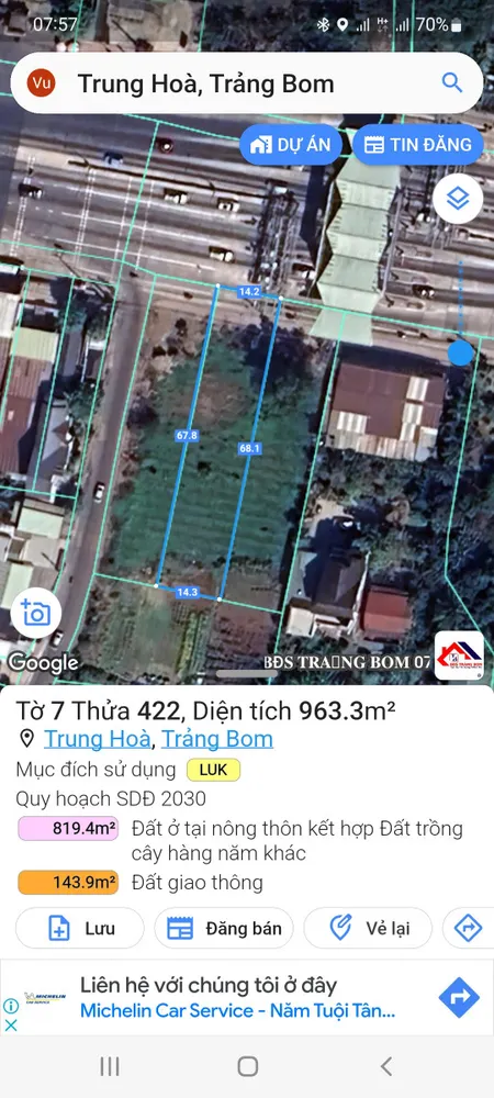 Bán đất 963m² ngang 14m giá 20 tỷ tại Xã Trung Hoà Huyện Trảng Bom