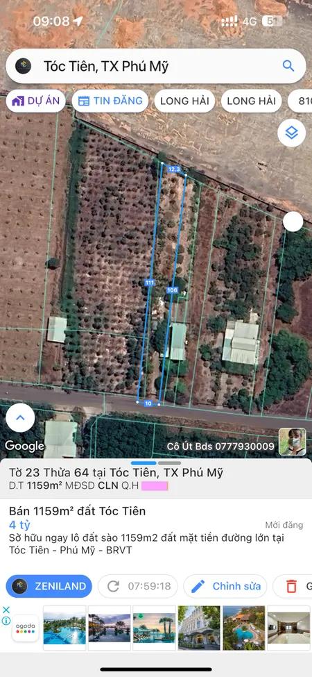 Bán lô đất mặt tiền đường Mỹ Xuân Tóc Tiên