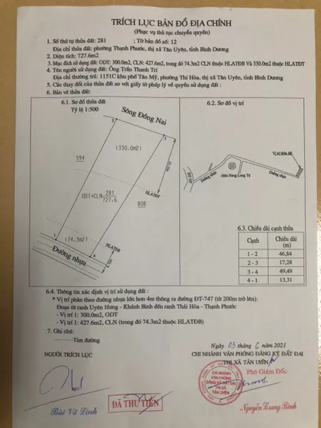 Bán Đất Thạch Phước Tân Uyên View Sông Đồng Nai 727m2 làm nhà vươn quá đẹp luôn