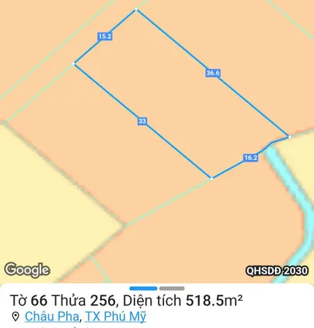 BÁN LÔ ĐẤT NHÀ VƯỜN 532m2 - 15mx36m - CHÂU PHA - THỊ XÃ PHÚ MỸ - BRVT - 1,380tr