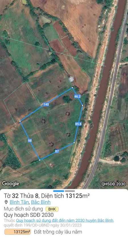 Bán đất 13000m² 1.8 tỷ tại kênh châu tá 812 Xã Bình Tân Huyện Bắc Bình