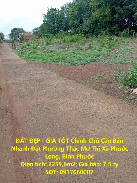 ĐẤT ĐẸP - GIÁ TỐT Chính Chủ Cần Bán Nhanh Đất Phường Thác Mơ Thị Xã Phước Long, Bình Phước