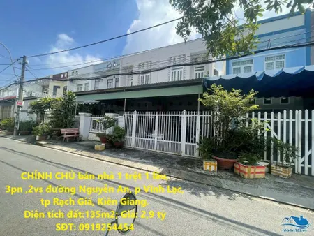 CHÍNH CHỦ bán nhà 1 trệt 1 lầu, 3pn ,2vs đường Nguyễn An, p Vĩnh Lạc, tp Rạch Giá, Kiên Giang.