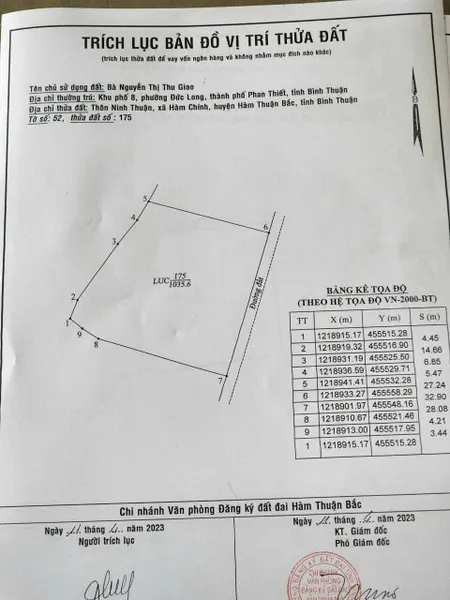 Bán đất 1035m² 165 triệu tại Xã Hàm Chính Huyện Hàm Thuận Bắc