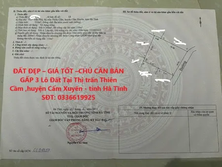 ĐẤT ĐẸP – GIÁ TỐT –CHỦ CẦN BÁN GẤP 3 Lô Đất Tại Thị trấn Thiên Cầm ,huyện Cẩm Xuyên - tỉnh Hà Tĩnh