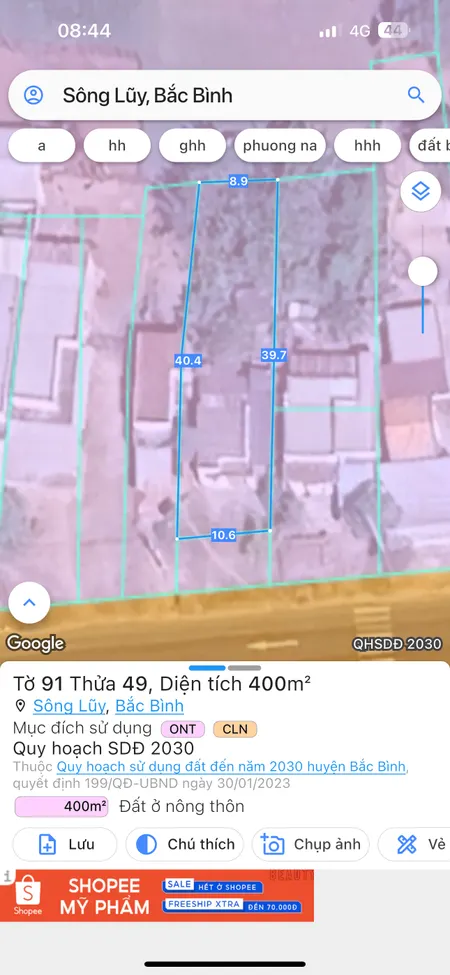 Bán miếng  đất 464m² mặt tiêng QL1A 4.74 tỷ tại Xã Sông Lũy Huyện Bắc Bình