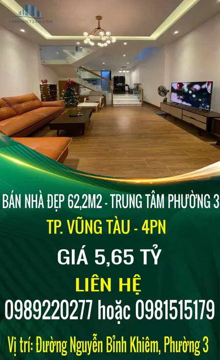BÁN NHÀ ĐẸP 62,2M² – TRUNG TÂM PHƯỜNG 3, TP. VŨNG TÀU – 4PN – NỘI THẤT CAO CẤP – GIÁ 5,65 TỶ