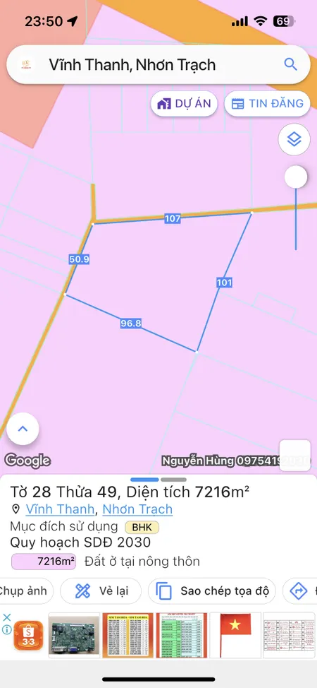 Bán đất 7215.9m² 25.26 tỷ tại Xã Vĩnh Thanh Huyện Nhơn Trạch