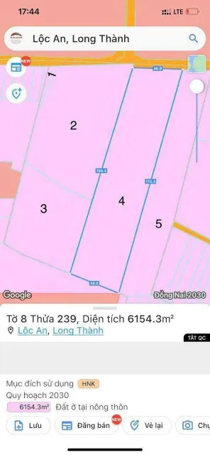 Bán đất 18803.6m² 94 tỷ tại Xã Lộc An Huyện Long Thành
