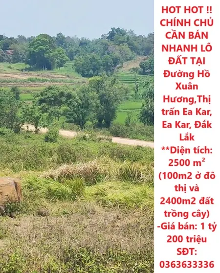 HOT HOT !! CHÍNH CHỦ CẦN BÁN NHANH LÔ ĐẤT TẠI Đường Hồ Xuân Hương,Thị trấn Ea Kar, Ea Kar, Đắk Lắk