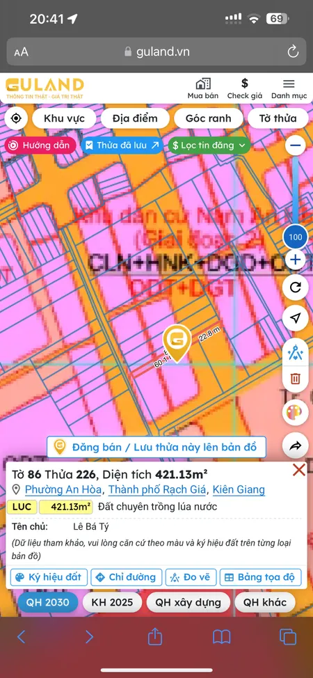 Bán đất 421.1m² 1.5 tỷ tại Phường An Hòa Thành phố Rạch Giá