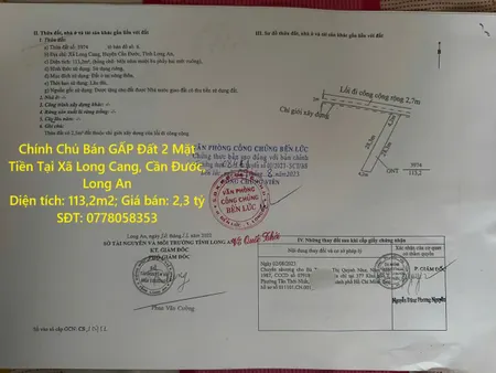 Chính Chủ Bán GẤP Đất 2 Mặt Tiền Tại Xã Long Cang, Cần Đước, Long An