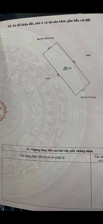 Chính chủ bán đất 427m2 full thổ cư p.Hiệp Thành, tp.TDM Bình Dương
