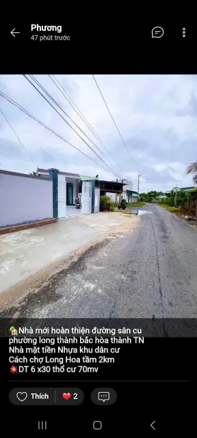 Bán nhà 169,1m² 1.35 tỷ tại Xã Long Thành Bắc Huyện Hòa Thành