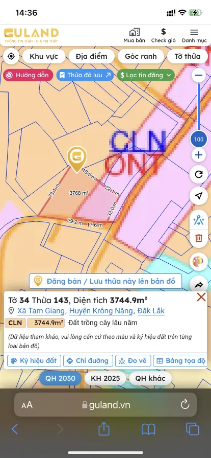 Bán đất 3744.9m² 1.45 tỷ tại Xã Tam Giang Huyện Krông Năng