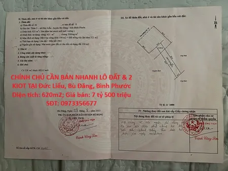 CHÍNH CHỦ CẦN BÁN NHANH LÔ ĐẤT & 2 KIOT TẠI Đức Liểu, Bù Đăng, Bình Phước