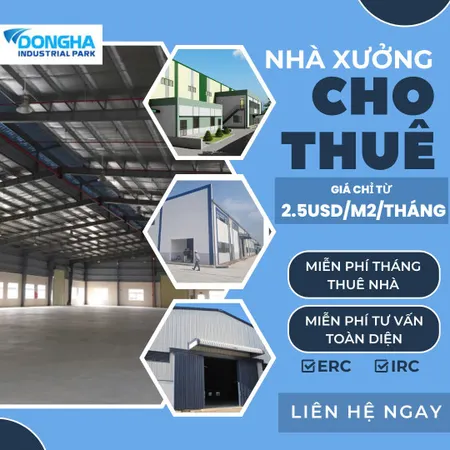 Cho thuê nhà xưởng kiên cố 5000m2, 7.000m2, 10.000m2 tại KCN Đông Hà, Bình Thuận