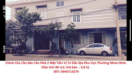 Chính Chủ Cần Bán Căn Nhà 2 Mặt Tiền Vị Trí Đắc Địa Khu Vực Phường Nhơn Bình.