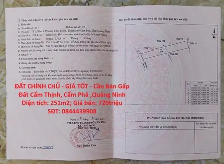 ĐẤT CHÍNH CHỦ - GIÁ TỐT - Cần Bán Gấp Đất Cẩm Thịnh, Cẩm Phả ,Quảng Ninh (sau trạm thu phí cọc 7)