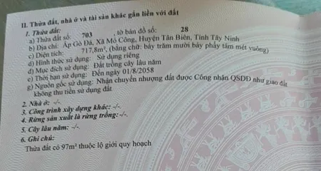 Chính Chủ Cần Bán Lô Đất Đẹp Tại Ấp Gò Đá, Xã Mỏ Công, Huyện Tân Biên,Tây Ninh.