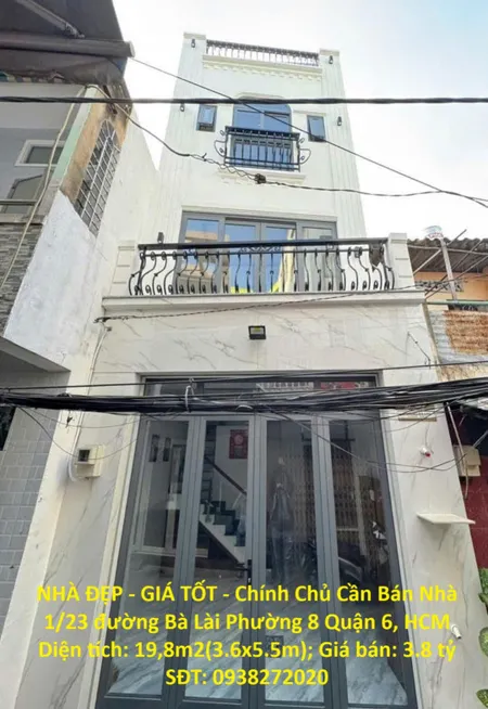NHÀ ĐẸP - GIÁ TỐT - Chính Chủ Cần Bán Nhà  1/23 đường Bà Lài Phường 8 Quận 6, HCM
