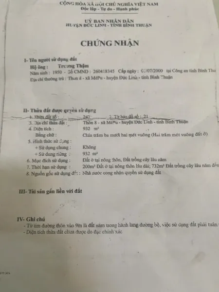Bán 6m Ngang Đất Chính Chủ Tại Thôn 8, xã Mê Pu, huyện Đức Linh, Tỉnh Bình Thuận.