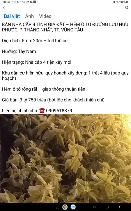 Bán nhà c4 mặt tiền hẻm lưu hữu phước phường thắng nhất