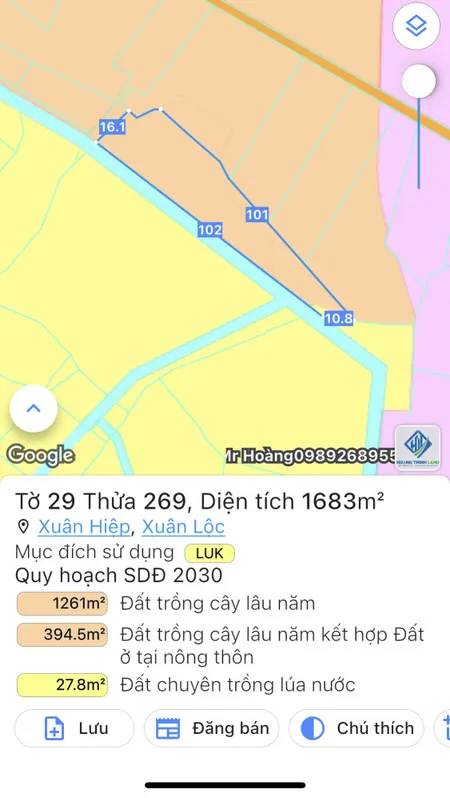 Bán đất 1683m² 800 triệu tại Xã Xuân Hiệp Huyện Xuân Lộc