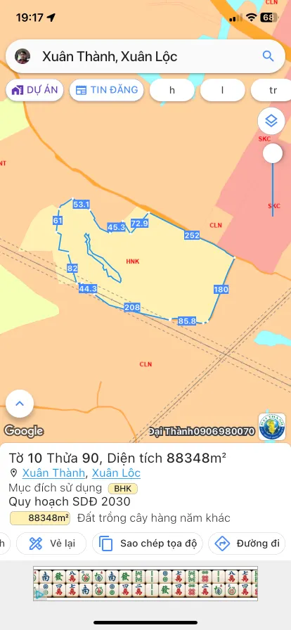 Bán đất 88280.1m² 16.9 tỷ tại Xã Xuân Thành Huyện Xuân Lộc