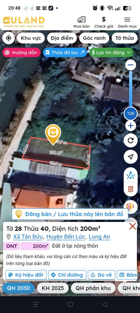 Bán đất 200m² ngang 8m giá 2.4 tỷ tại Xã Tân Bửu Huyện Bến Lức