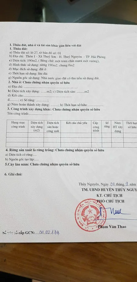 Bán đất 190m² đường rộng 12,5m. 6.65 tỷ tại Xã Thuỷ Sơn Huyện Thuỷ Nguyên. liên hệ 0362558882