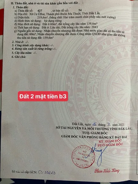 Bán đất 219.6m² ngang 10m giá 3.2 tỷ tại Xã Cư ÊBur Thành phố Buôn Ma Thuột