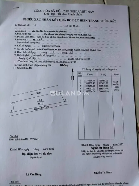 Bán  đất nông nghiệp 875m² , giá 350 triệu tại, Xã Sơn Lâm, Huyện Khánh Sơn, Khánh Hòa