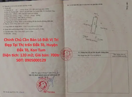 Chính Chủ Cần Bán Lô Đất Vị Trí Đẹp Tại Thị trấn Đắk Tô, Huyện Đắk Tô, Kon Tum