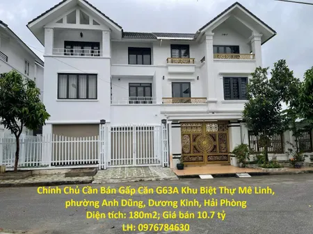 Chính Chủ Cần Bán Gấp Căn G63A Khu Biệt Thự Mê Linh, phường Anh Dũng, Dương Kinh, Hải Phòng