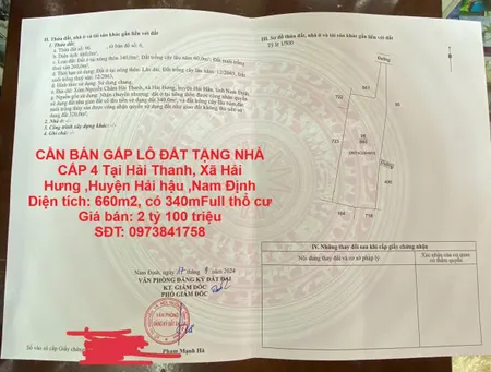 CẦN BÁN GẤP LÔ ĐẤT TẶNG NHÀ CẤP 4 Tại Hải Thanh, Xã Hải Hưng ,Huyện Hải hậu ,Nam Định